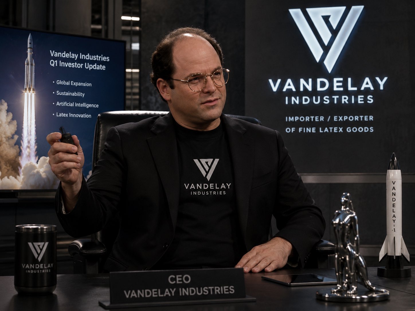 George at the Vandelay Industries investor desk